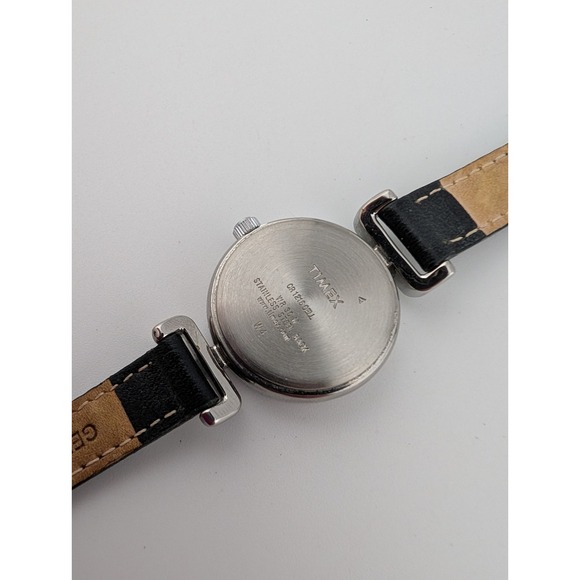 Timex Watch Women 25mm Silver Case Black Leather Band- New Battery - Picture 7 of 8